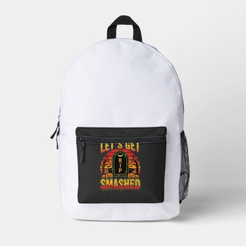 Lets Get Smashed Halloween Pumpkin Graveyard Printed Backpack