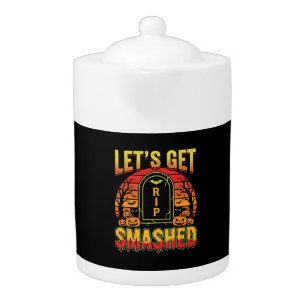 Lets Get Smashed Halloween Pumpkin Graveyard Teapot