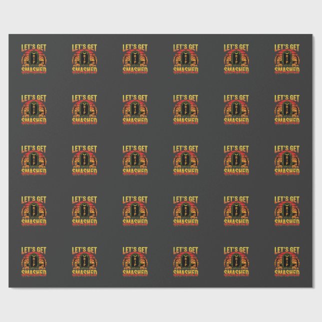 Lets Get Smashed Halloween Pumpkin Graveyard Wrapping Paper (Flat)