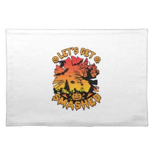Lets Get Smashed Halloween Pumpkin Spooky Tree Bat Cloth Placemat