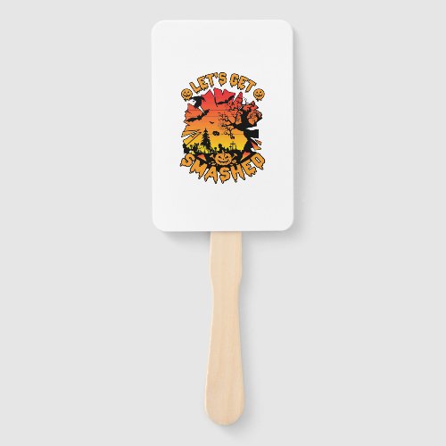 Lets Get Smashed Halloween Pumpkin Spooky Tree Bat Hand Fan