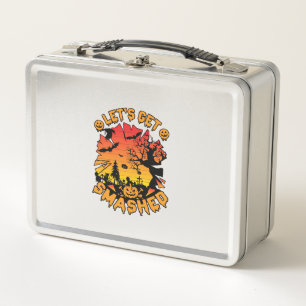 Lets Get Smashed Halloween Pumpkin Spooky Tree Bat Metal Lunch Box