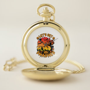 Lets Get Smashed Halloween Pumpkin Spooky Tree Bat Pocket Watch