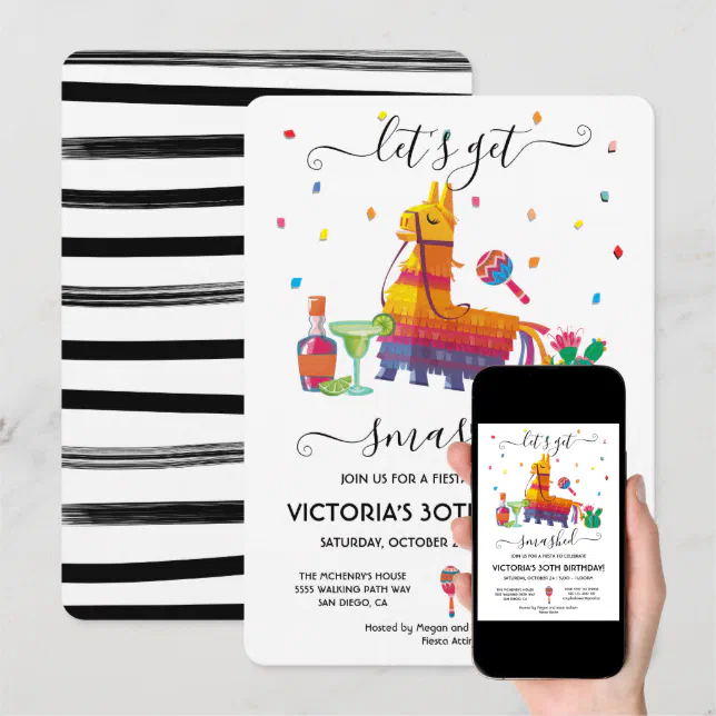 Let's get smashed Piñata Margarita Birthday Fiesta Invitation | Zazzle