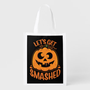 Let's Get Smashed Tipsy Halloween Jack-O’-Lantern Grocery Bag