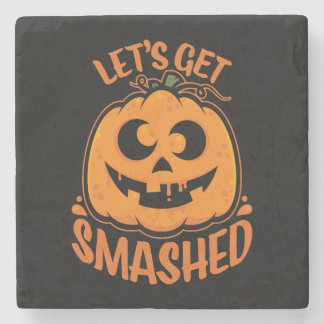 Let's Get Smashed Tipsy Halloween Jack-O’-Lantern Stone Coaster