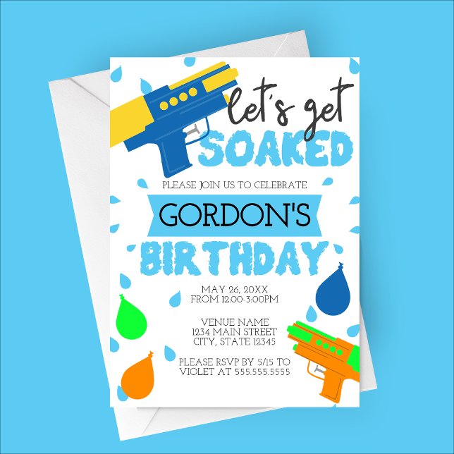 Let's Get Soaked Birthday Party Invitation (Let's Get Soaked | Water Balloon Birthday Party Invitation)