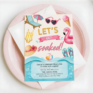 Let's Get Soaked Summer Pool Birthday Party Invitation