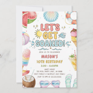 Let's Get Soaked Summer Pool Birthday Party Invitation