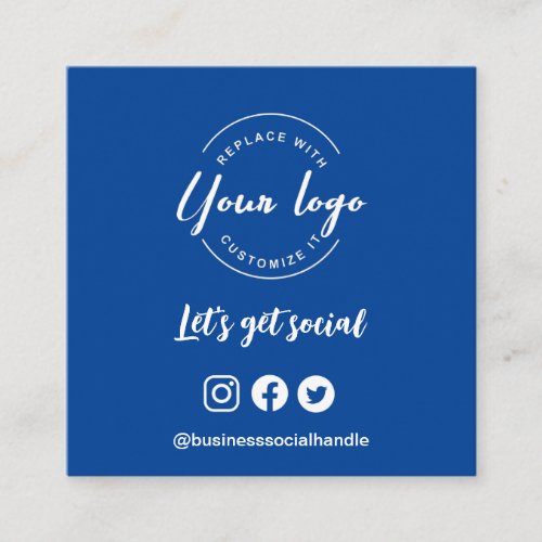 Lets get social logo icons website QR code blue Square Business Card