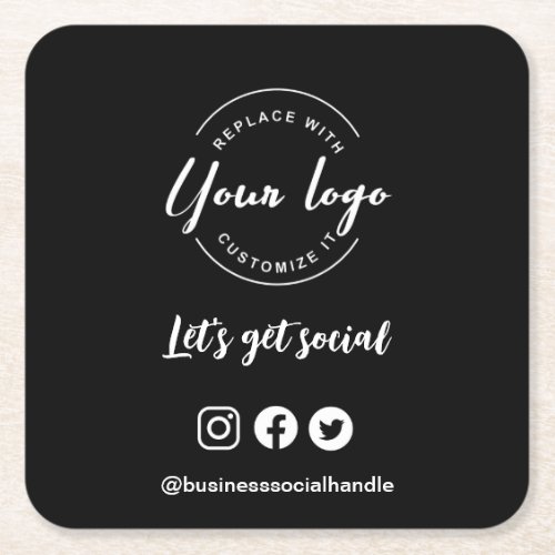 Lets get social logo Social Media website QR code Square Paper Coaster