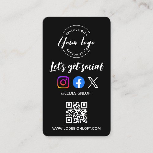 Lets Get Social Media QR Code Black Business Card