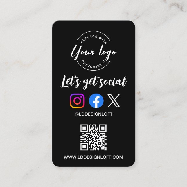 Let's Get Social Media QR Code Black Business Card (Front)