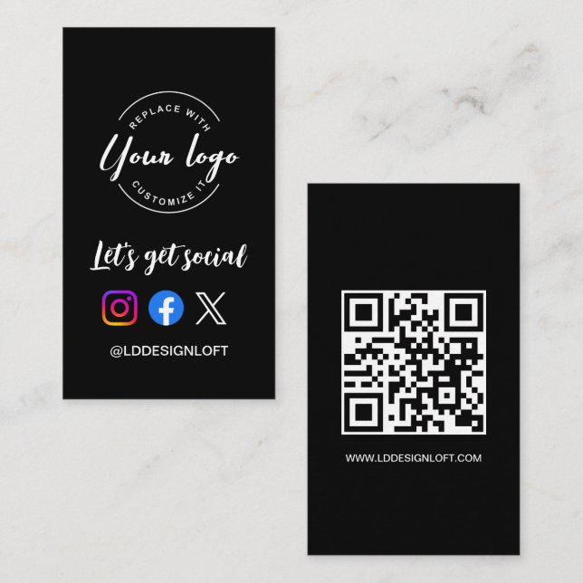 Let's Get Social Media QR code website Custom logo Business Card (Front/Back)