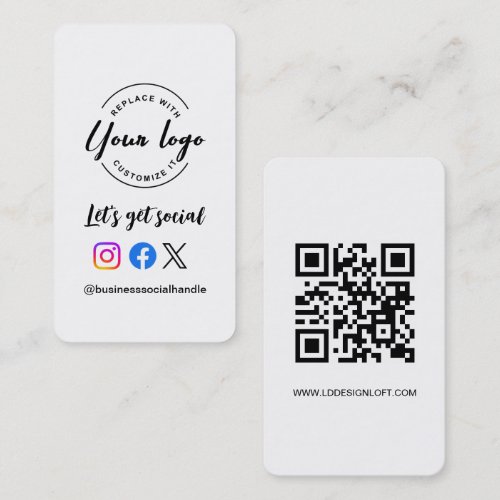 Let's Get Social Media QR code website Custom logo Business Card