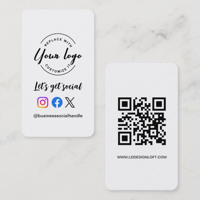Let's Get Social Media QR code website Custom logo Business Card (Front/Back)