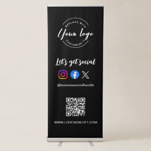 Let's Get Social Media QR code website Custom logo Retractable Banner