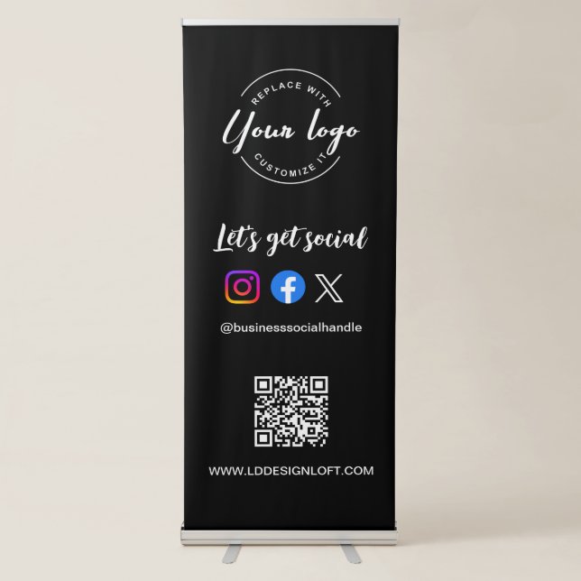 Let's Get Social Media QR code website Custom logo Retractable Banner (Front)