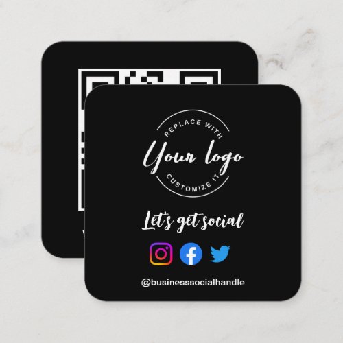 Lets Get Social Media QR code website Custom logo Square Business Card
