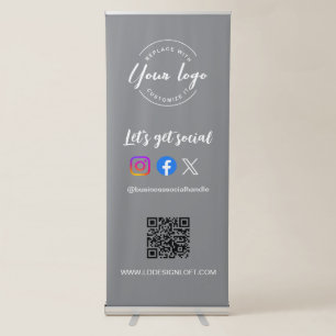 Let's Get Social Media QR code website grey logo  Retractable Banner