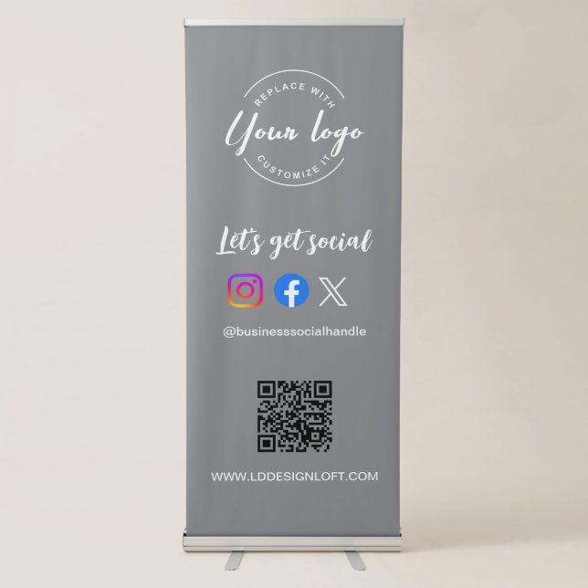 Let's Get Social Media QR code website grey logo  Retractable Banner (Front)