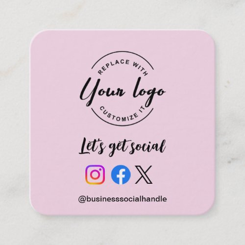 Lets Get Social Media QR code website Pink Custom Square Business Card