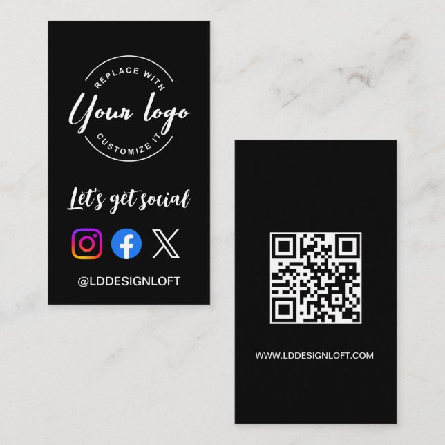 Let's Get Social Media website Custom logo QR code Business Card (Front/Back)