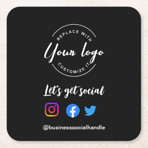 Lets Get Social Media website Custom logo Square Paper Coaster