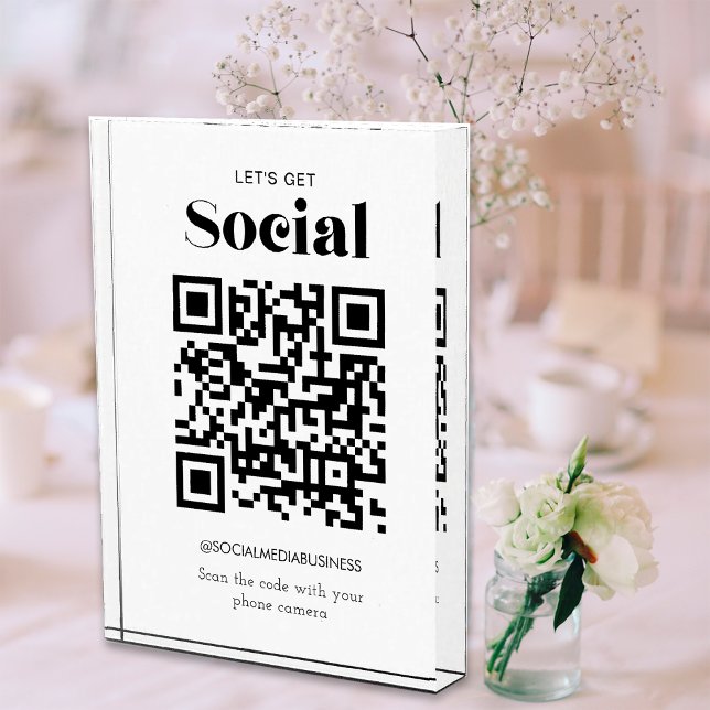 Let's Get Social QR Code Personalized Social Media Photo Block (Front)