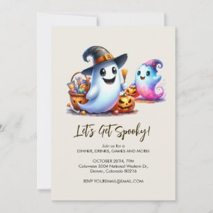 Let's Get Spooky, 2 Cute Ghost Halloween Invitation
