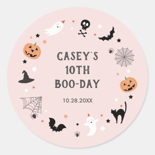 Lets get spooky birthday Halloween Pink Classic Round Sticker