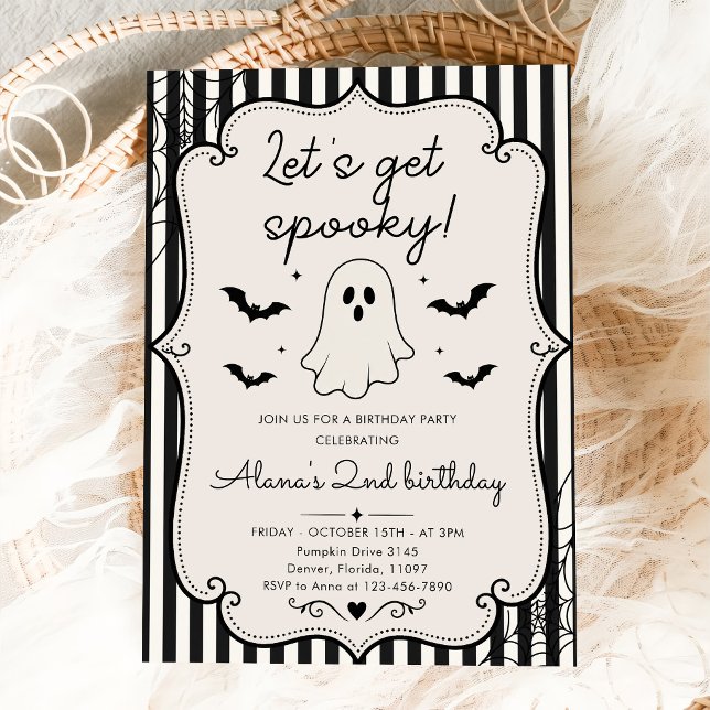 Let's Get Spooky Black Gingham Bow Halloween Invitation (Creator Uploaded)