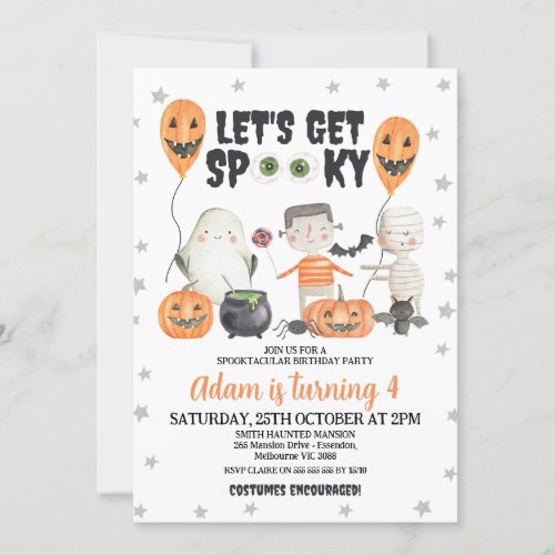 Lets Get Spooky Boys Halloween Costume Birthday Invitation