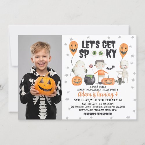 Lets Get Spooky Boys Photo Halloween Birthday Invitation