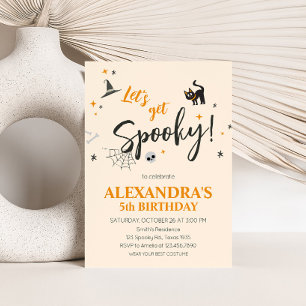 Lets Get Spooky Cat Halloween Birthday Party Invitation