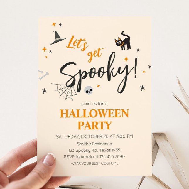 Lets Get Spooky Cat Halloween Party Invitation (Cat Lets Get Spooky Halloween Party Invitation )