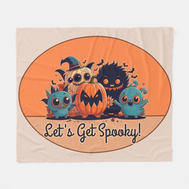 Let's Get Spooky! Chibi Monsters Furry Halloween Fleece Blanket (Front (Horizontal))