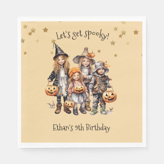 Let's get spooky! Costume kids birthday party Napkins (Front)