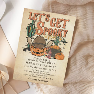 Lets Get Spooky Cowboy Pumpkin Halloween Birthday Invitation