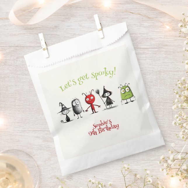 Let's get spooky! Creepy monsters kids birthday Favor Bag (Clipped)