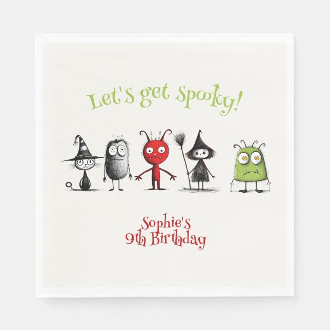 Let's get spooky! Creepy monsters kids birthday Napkins (Front)
