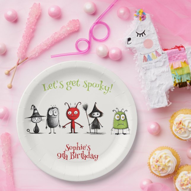 Let's get spooky! Creepy monsters kids birthday Paper Plates (Party)