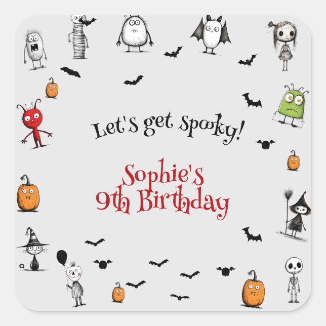 Let's get spooky! Creepy monsters kids birthday Square Sticker (Front)