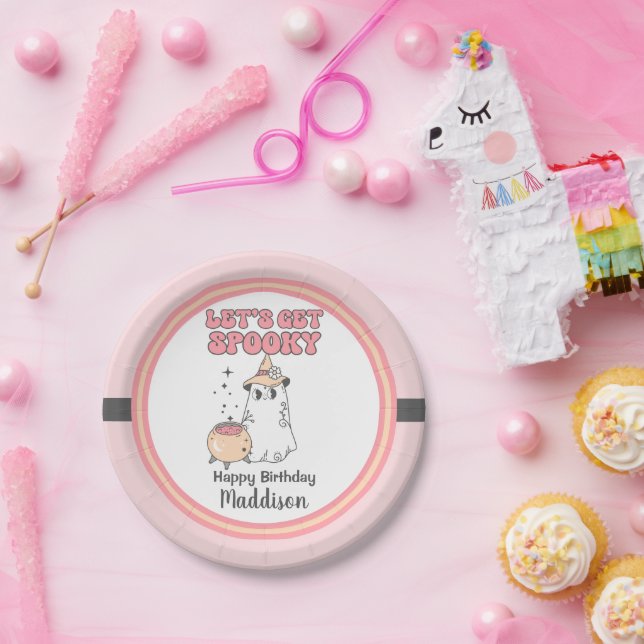 Let's Get Spooky Cute Groovy Halloween Birthday Paper Plates (Party)