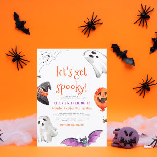 Let's Get Spooky   Cute Halloween Birthday Party Invitation