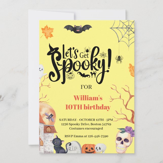 Let's Get Spooky Fun Kids Halloween Birthday Invit Invitation (Front)