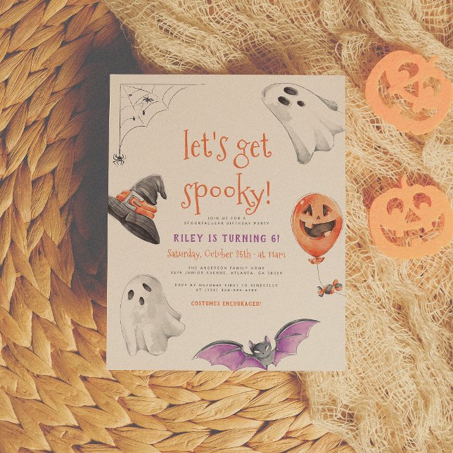 Let's Get Spooky Ghost Halloween Birthday Party Postcard (Creator Uploaded)