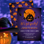 Let's Get Spooky Halloween Birthday Party  Invitation<br><div class="desc">Modern Halloween design for spooktacular birthday party with scary pumpkin and orange moon purple background. A gender-neutral design,  perfect for October celebrations! Template is easy to personalize.</div>
