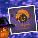 Let's Get Spooky Halloween Birthday Party  Napkins<br><div class="desc">Modern Halloween design for spooktacular birthday party with scary pumpkin and orange moon purple background. A gender-neutral design,  perfect for October celebrations! Template is easy to personalize.</div>