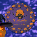 Let's Get Spooky Halloween Birthday Party  Paper Plates<br><div class="desc">Modern Halloween design for spooktacular birthday party with scary pumpkin and orange moon purple background. A gender-neutral design,  perfect for October celebrations! Template is easy to personalize.</div>